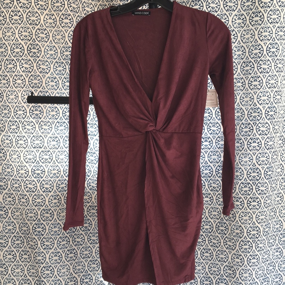 Suede faux wrap burgundy dress small